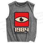 Unisex Geometric Art Eyes Printed Washed Tank Top