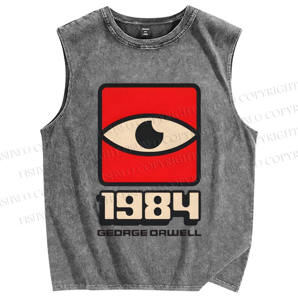 Unisex Geometric Art Eyes Printed Washed Tank Top