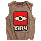 Unisex Geometric Art Eyes Printed Washed Tank Top