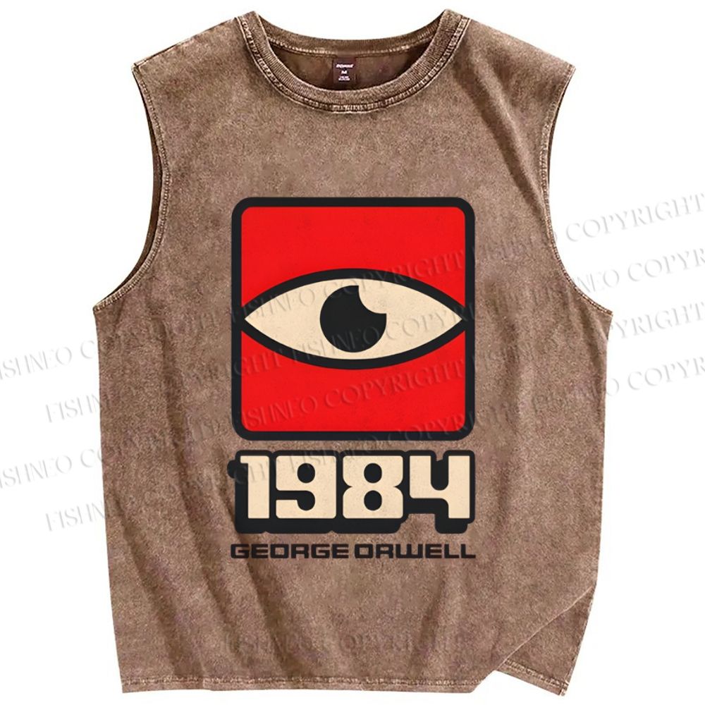 Unisex Geometric Art Eyes Printed Washed Tank Top