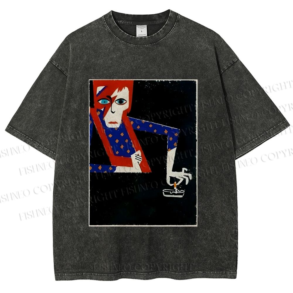 Unisex David Bowie Vintage Graffiti Printed Washed Tee