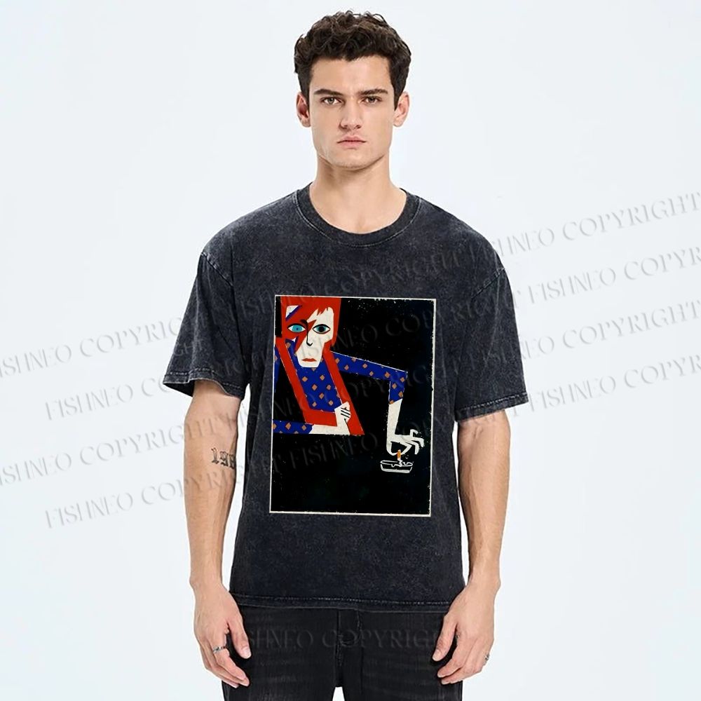 Unisex David Bowie Vintage Graffiti Printed Washed Tee