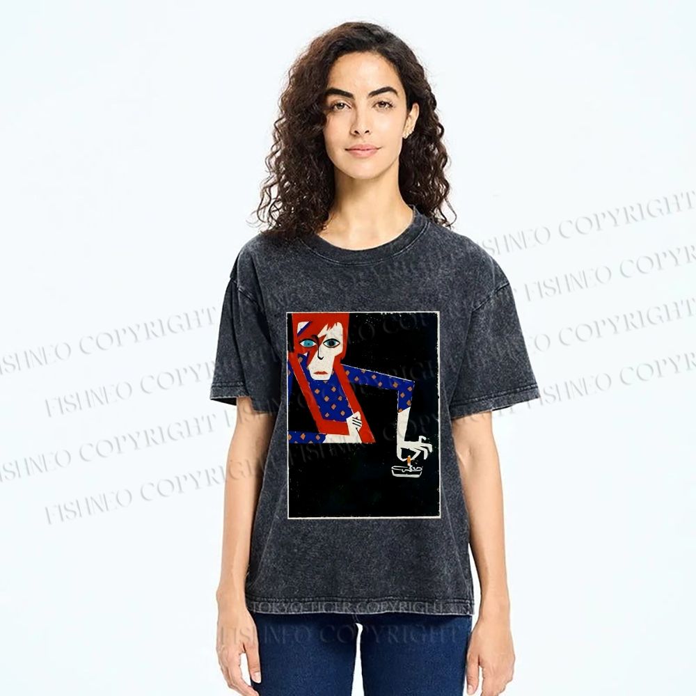 Unisex David Bowie Vintage Graffiti Printed Washed Tee
