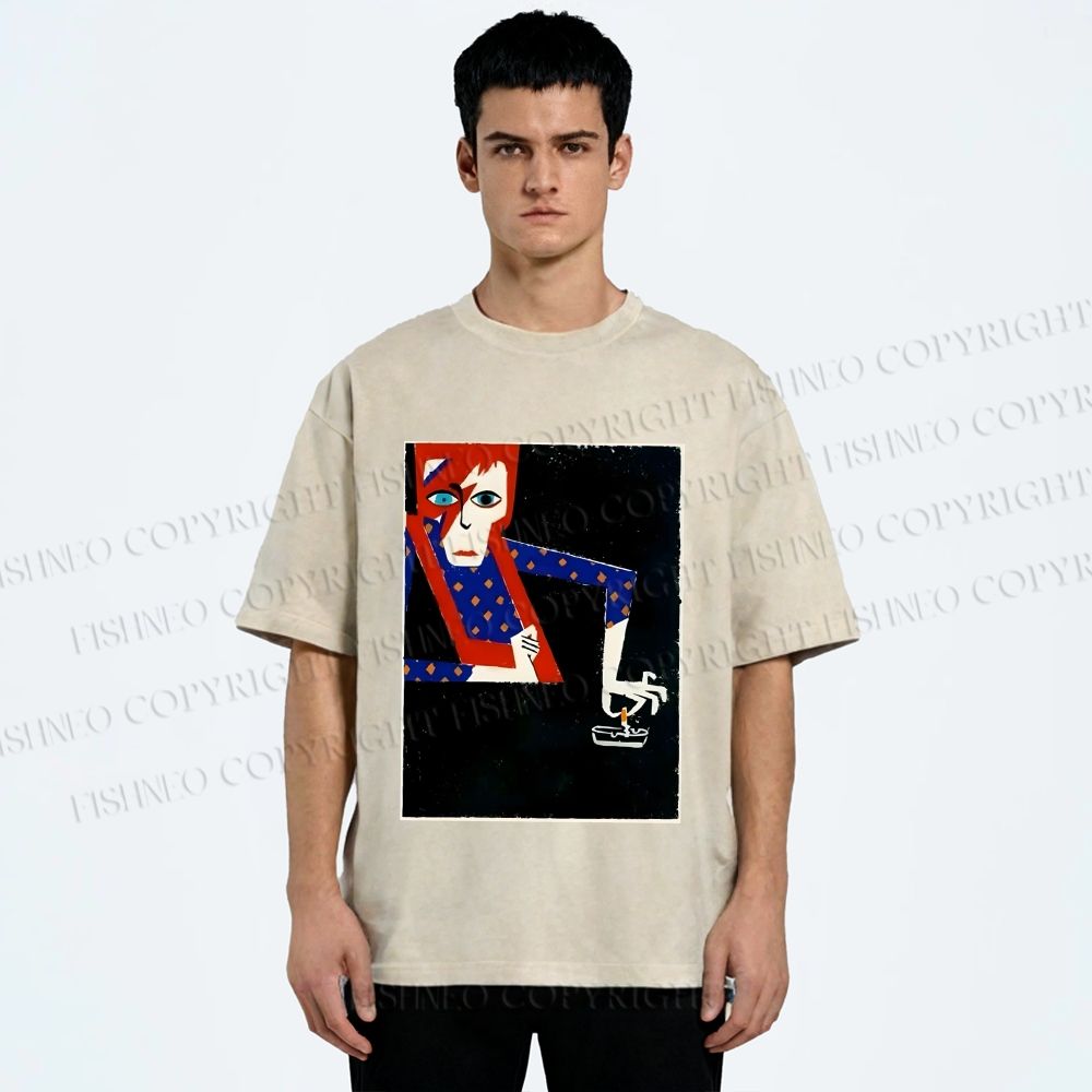 Unisex David Bowie Vintage Graffiti Printed Washed Tee