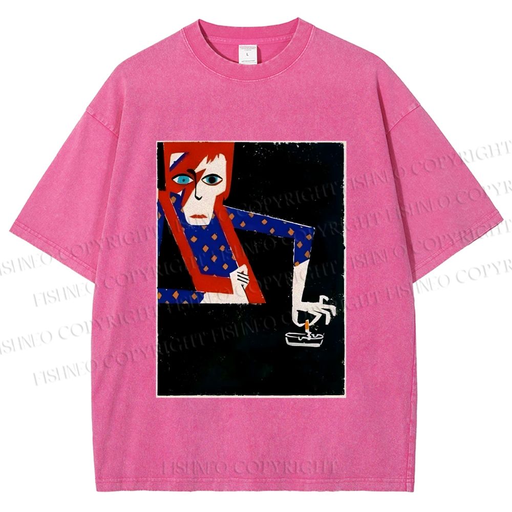 Unisex David Bowie Vintage Graffiti Printed Washed Tee