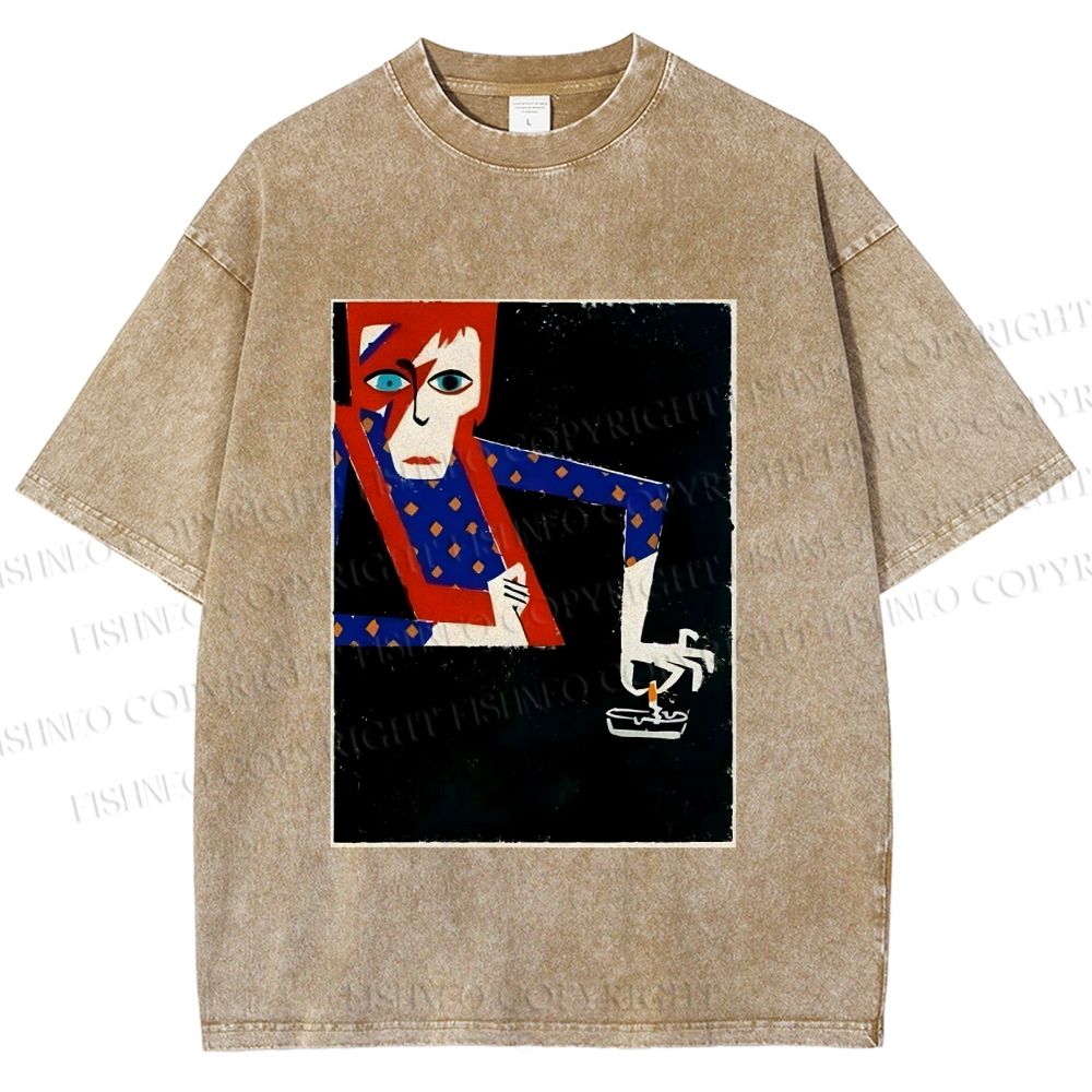 Unisex David Bowie Vintage Graffiti Printed Washed Tee