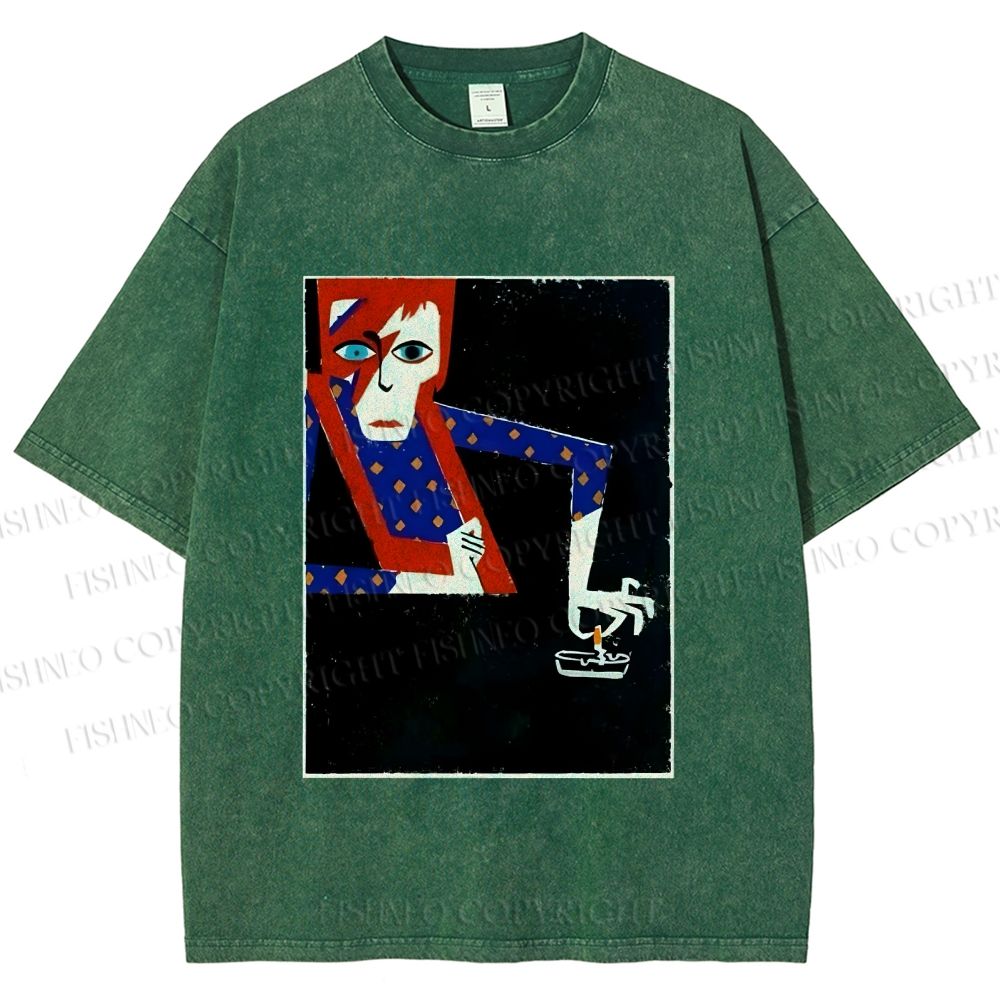 Unisex David Bowie Vintage Graffiti Printed Washed Tee