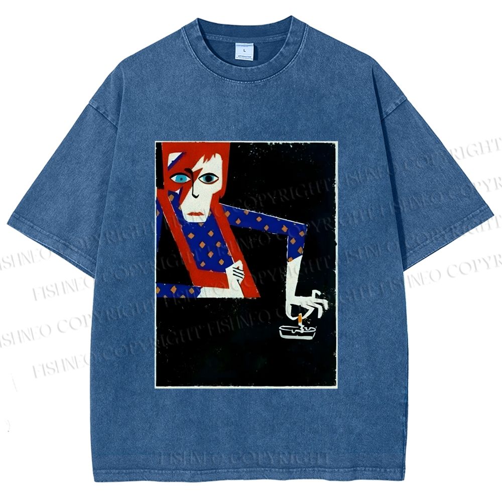 Unisex David Bowie Vintage Graffiti Printed Washed Tee