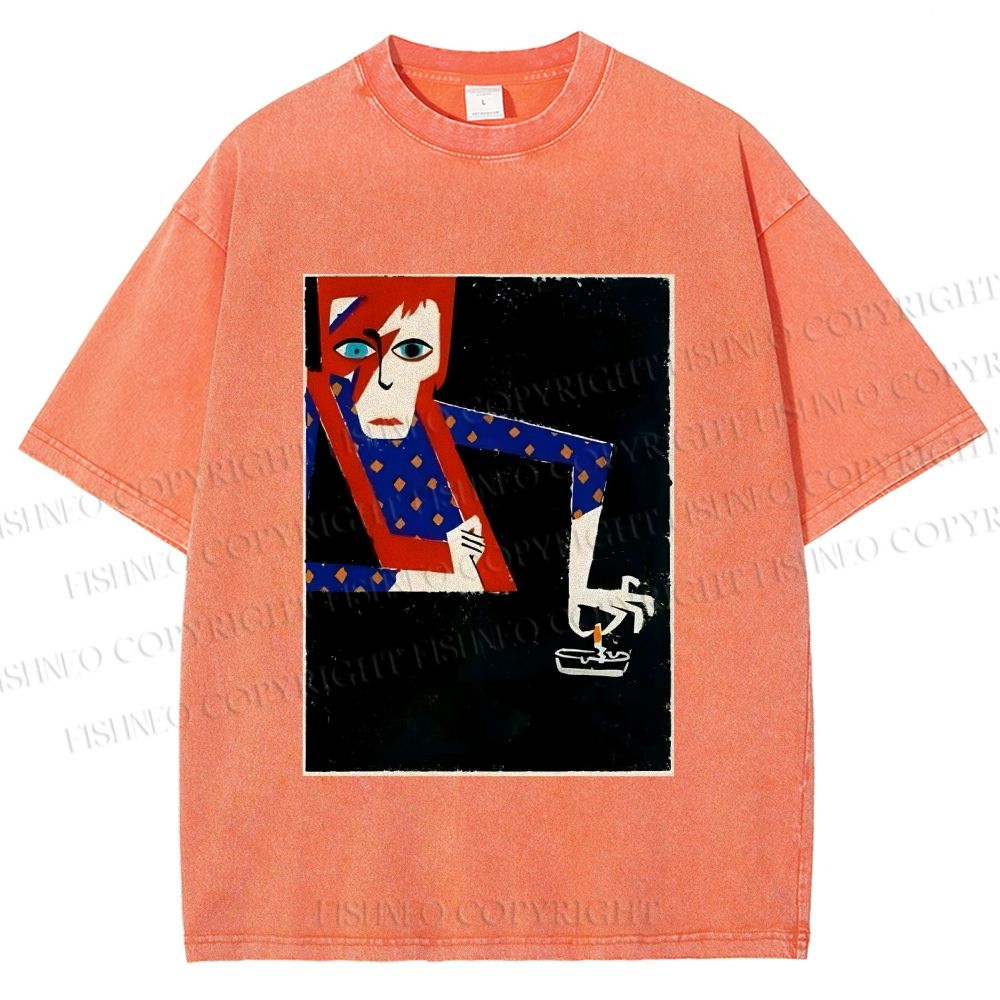 Unisex David Bowie Vintage Graffiti Printed Washed Tee