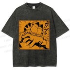 Unisex Garfield Cat Japanese Comic Printed Washed Tee