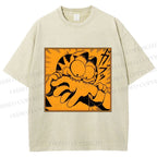 Unisex Garfield Cat Japanese Comic Printed Washed Tee