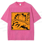 Unisex Garfield Cat Japanese Comic Printed Washed Tee