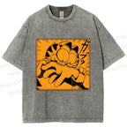 Unisex Garfield Cat Japanese Comic Printed Washed Tee