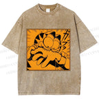 Unisex Garfield Cat Japanese Comic Printed Washed Tee
