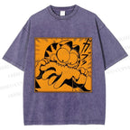Unisex Garfield Cat Japanese Comic Printed Washed Tee