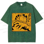 Unisex Garfield Cat Japanese Comic Printed Washed Tee