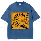 Unisex Garfield Cat Japanese Comic Printed Washed Tee