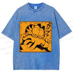 Unisex Garfield Cat Japanese Comic Printed Washed Tee