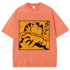 Unisex Garfield Cat Japanese Comic Printed Washed Tee