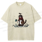 Unisex Cat Bird In Grass Printed Washed Tee