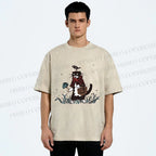 Unisex Cat Bird In Grass Printed Washed Tee