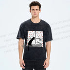 Unisex Cute Cat Window Printed Washed Tee