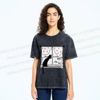Unisex Cute Cat Window Printed Washed Tee