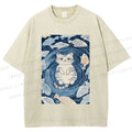 Unisex Japanese Style Koi Fish Cat Printed Washed Tee