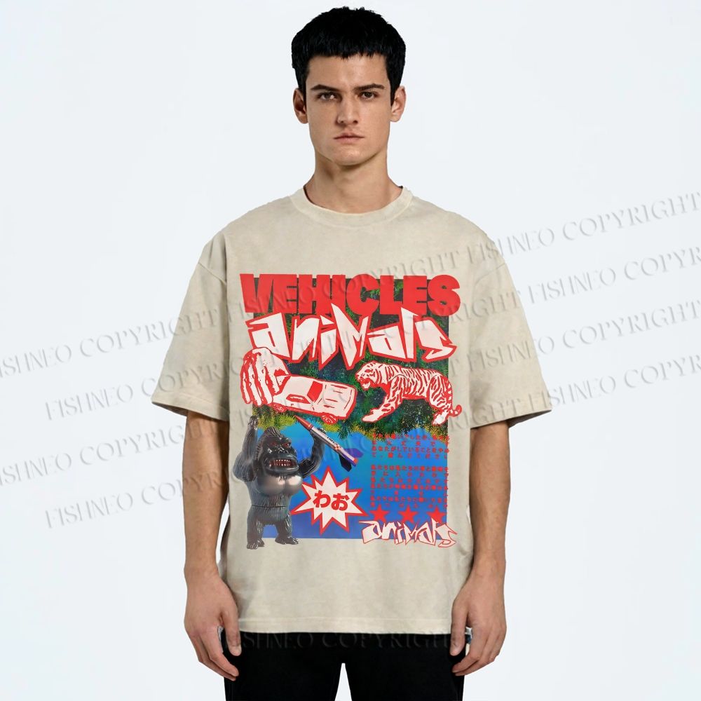 Unisex Vintage Poster Printed Washed Tee