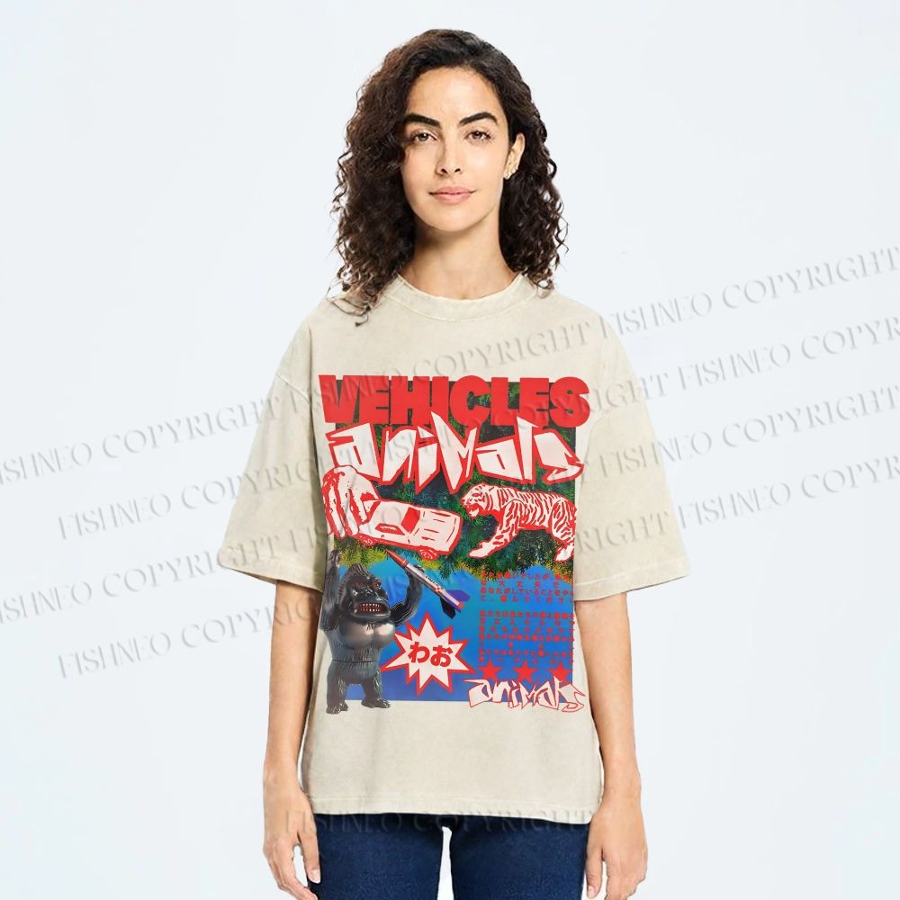 Unisex Vintage Poster Printed Washed Tee