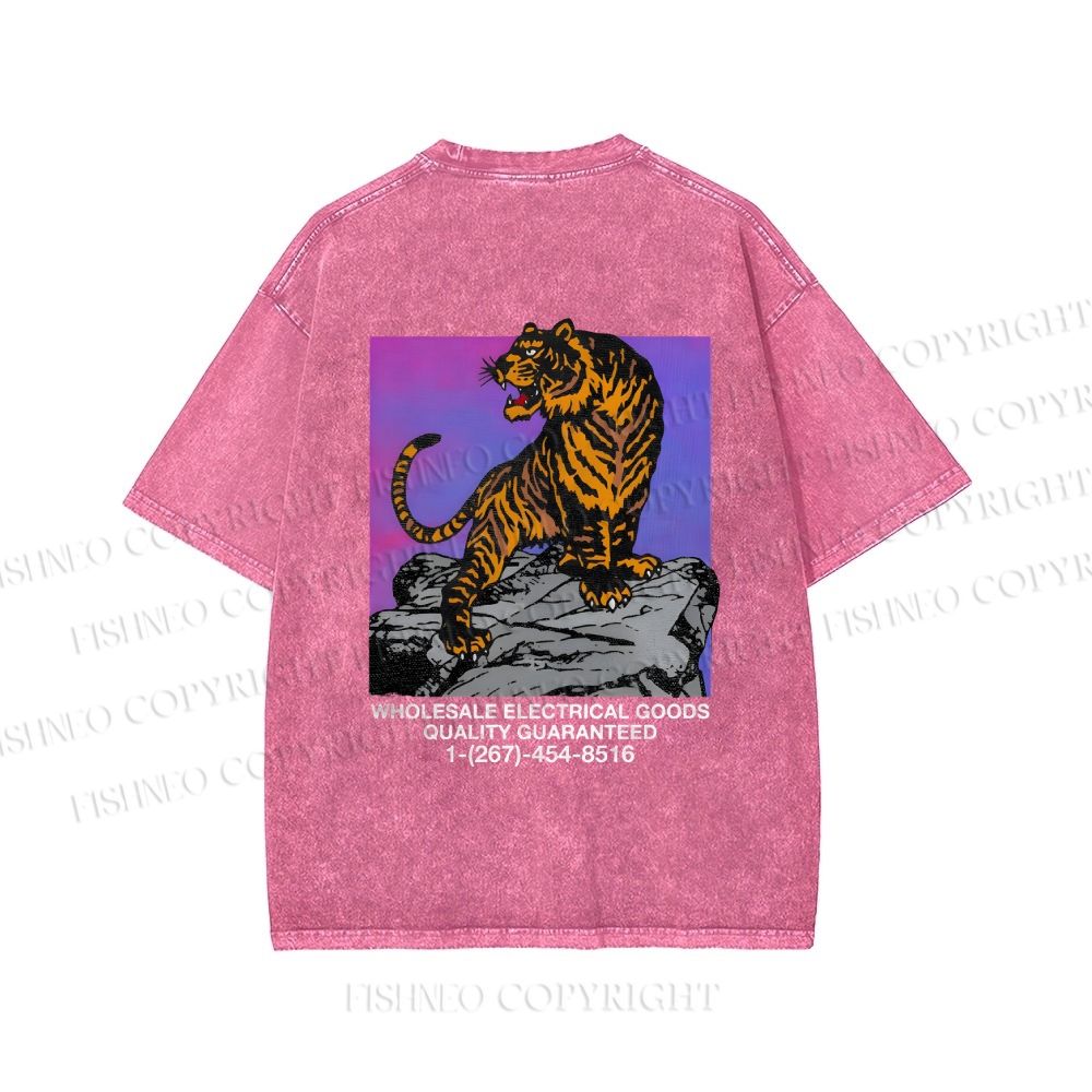 Unisex Japanese Tiger Printed Washed Tee