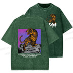 Unisex Japanese Tiger Printed Washed Tee