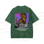 Unisex Japanese Tiger Printed Washed Tee
