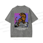 Unisex Japanese Tiger Printed Washed Tee