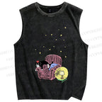 Unisex Vintage Cat Graffiti Printed Washed Tank Top