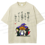 Unisex Halloween Cat Dog Printed Washed Tee