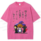 Unisex Halloween Cat Dog Printed Washed Tee