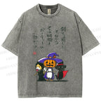 Unisex Halloween Cat Dog Printed Washed Tee