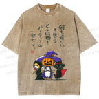 Unisex Halloween Cat Dog Printed Washed Tee