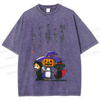 Unisex Halloween Cat Dog Printed Washed Tee