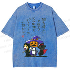 Unisex Halloween Cat Dog Printed Washed Tee