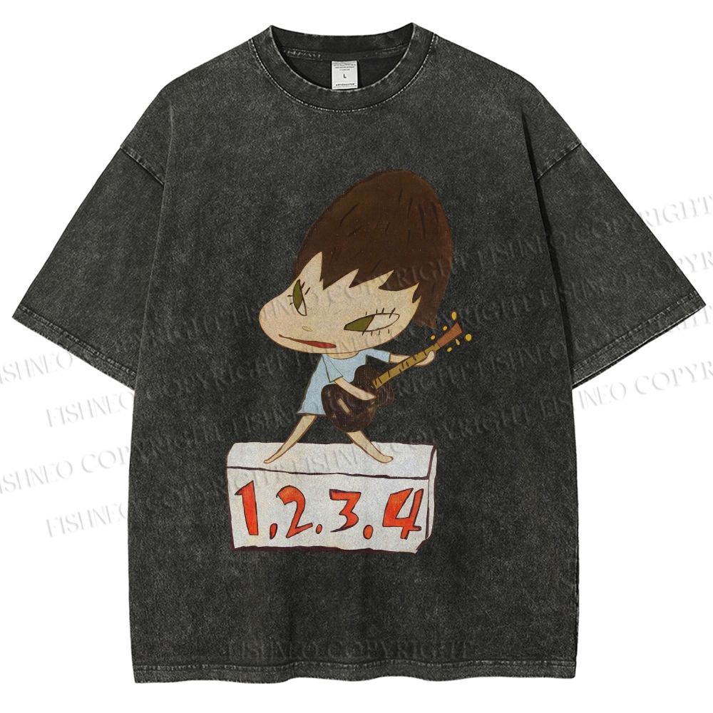 Unisex Yoshitomo Nara Singing Printed Washed Tee