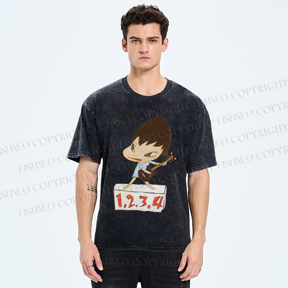 Unisex Yoshitomo Nara Singing Printed Washed Tee