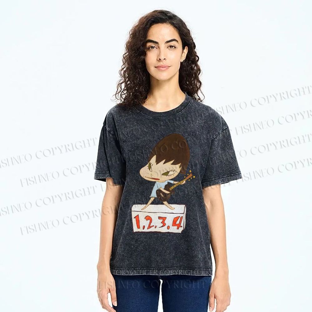 Unisex Yoshitomo Nara Singing Printed Washed Tee
