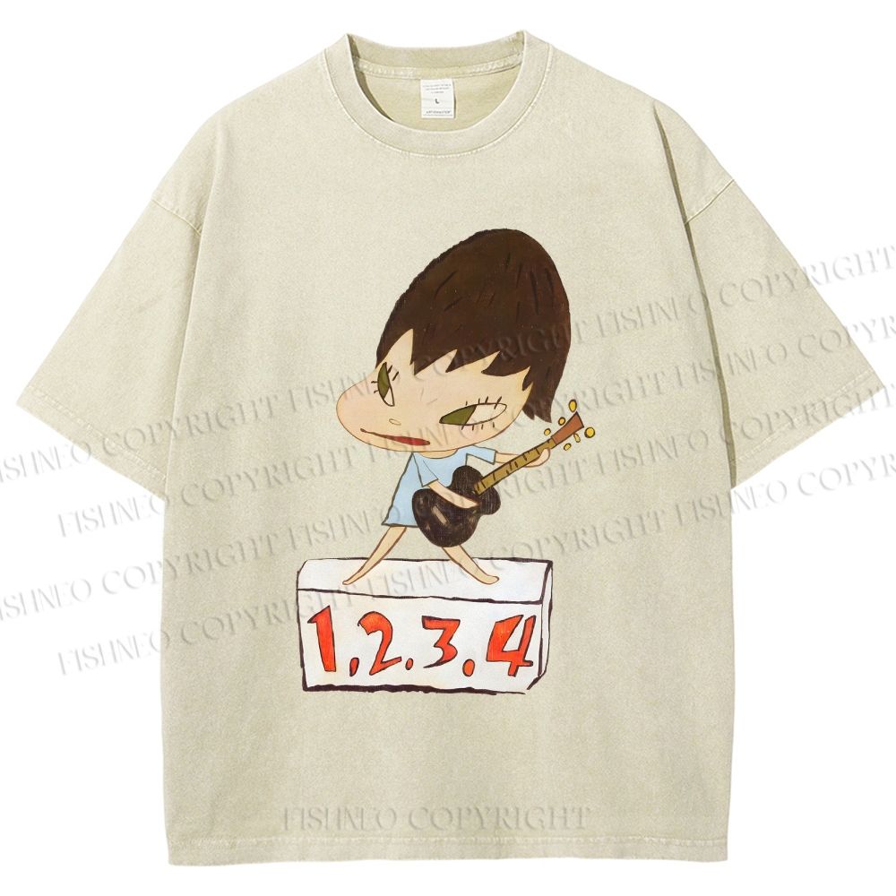 Unisex Yoshitomo Nara Singing Printed Washed Tee
