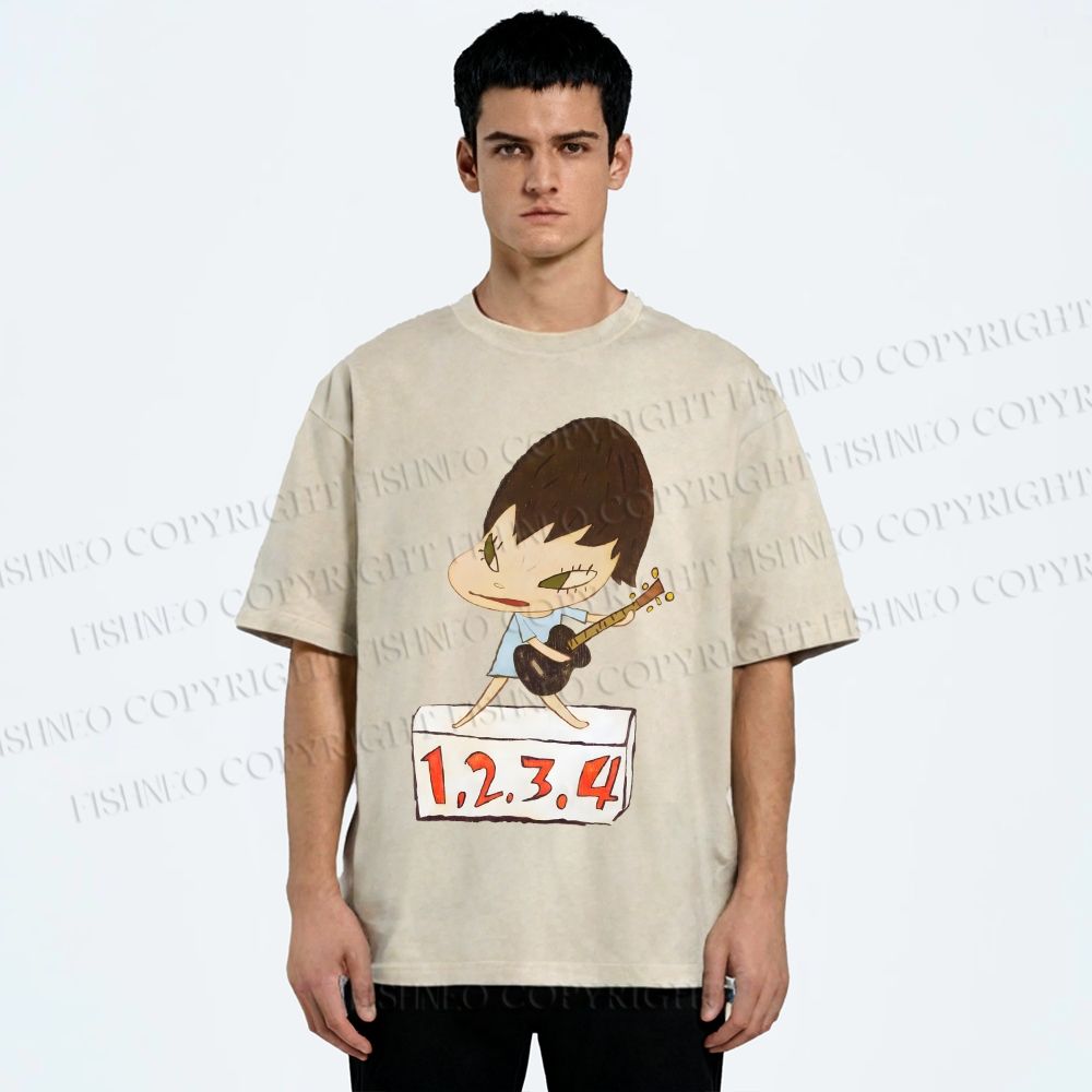 Unisex Yoshitomo Nara Singing Printed Washed Tee