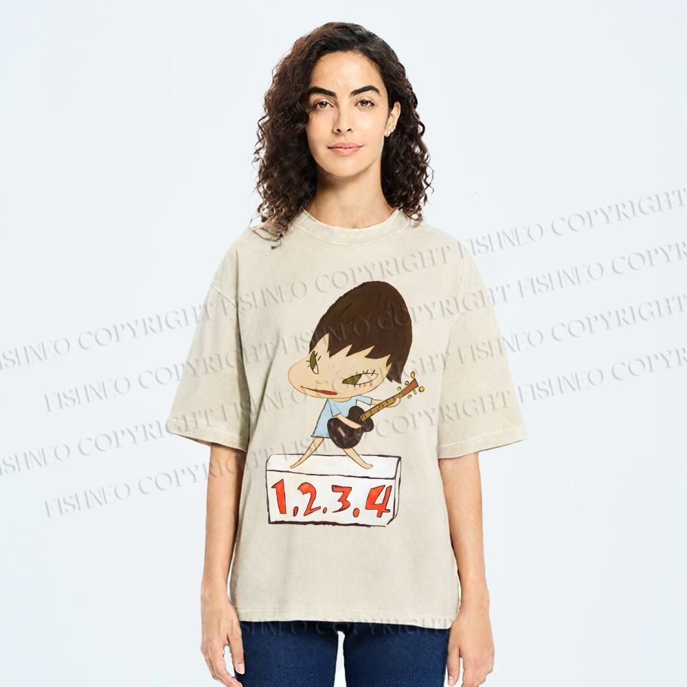 Unisex Yoshitomo Nara Singing Printed Washed Tee