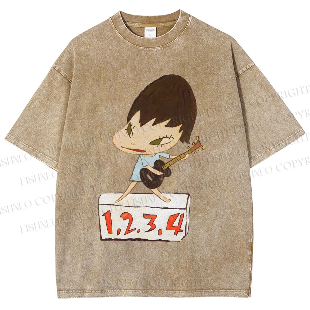 Unisex Yoshitomo Nara Singing Printed Washed Tee