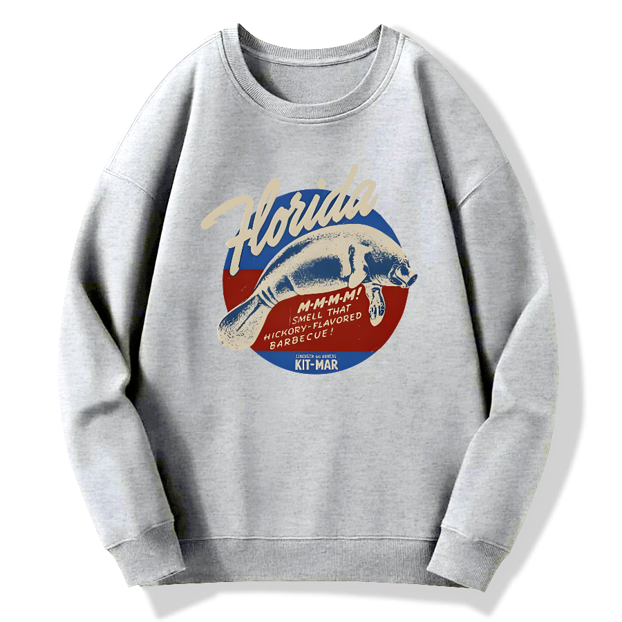 Retro Florida manatee Cotton Pullover Sweatshirt