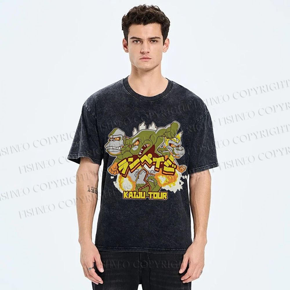 Unisex Kaiju Tour Printed Washed Tee